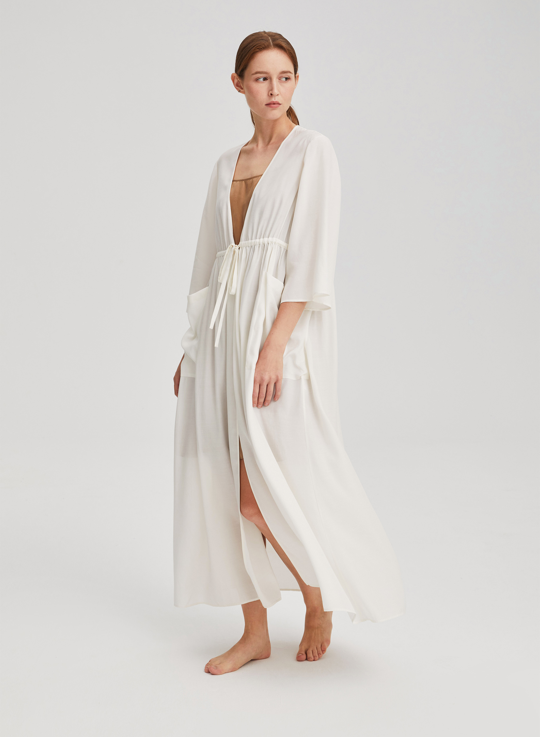 White Classic Kimono | Robe lifestyle Trends Drawstring in
