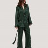 Women Silk Satin long Sleeve Loungewear Pajamas Set