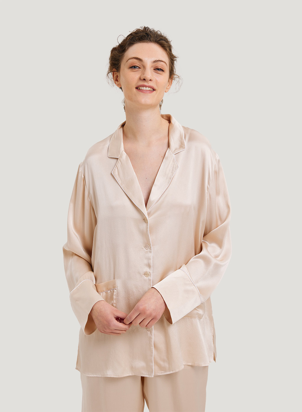 Washable 100% Silk-Satin Pajama Shirt