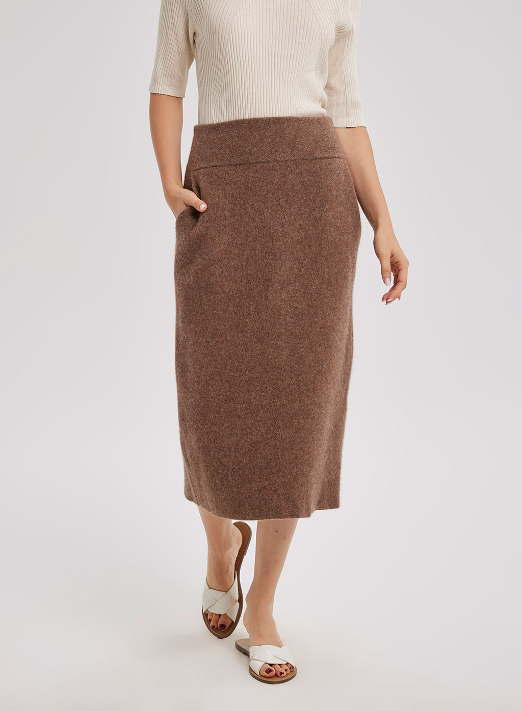 Body-con Pencil Knit Midi Skirt