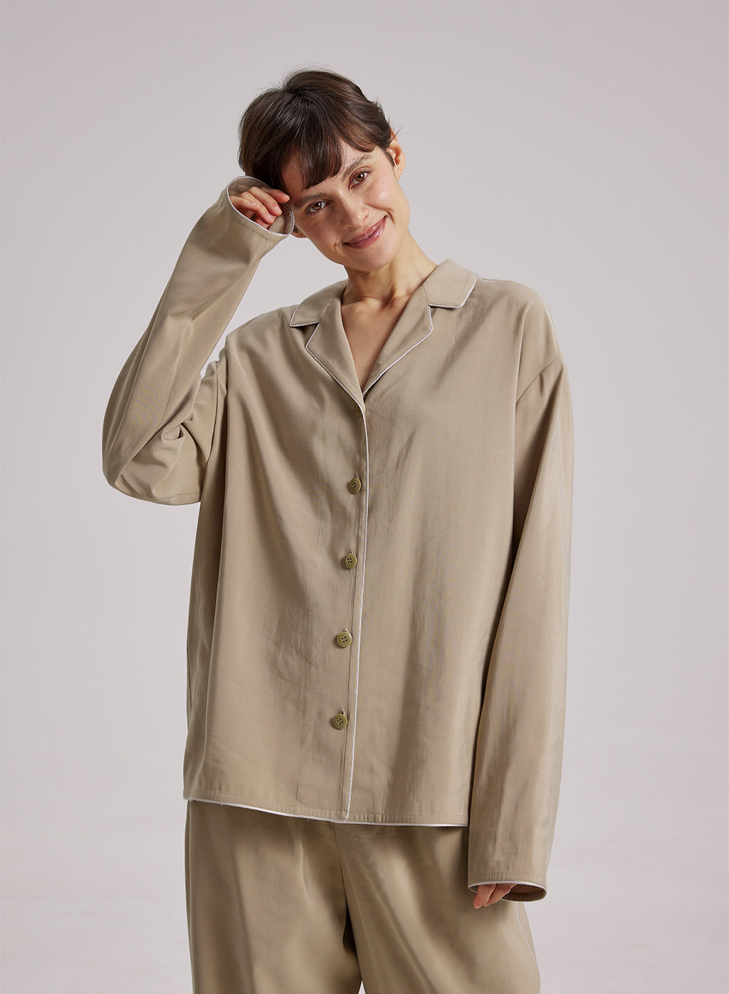Button Up Pajama Shirt, Notched Collar Lounge Shirt