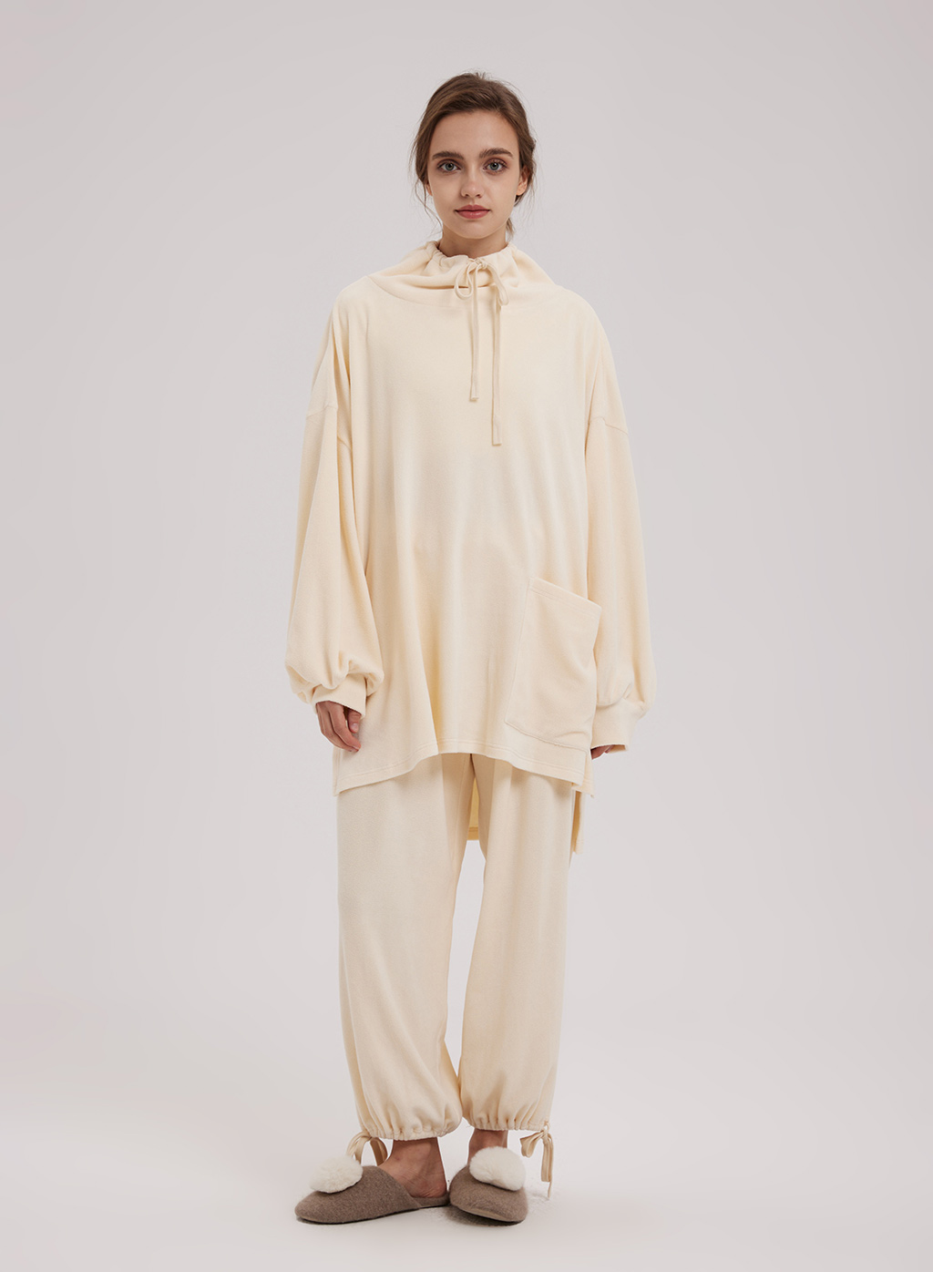 Hooded Pajama Top with Pocket