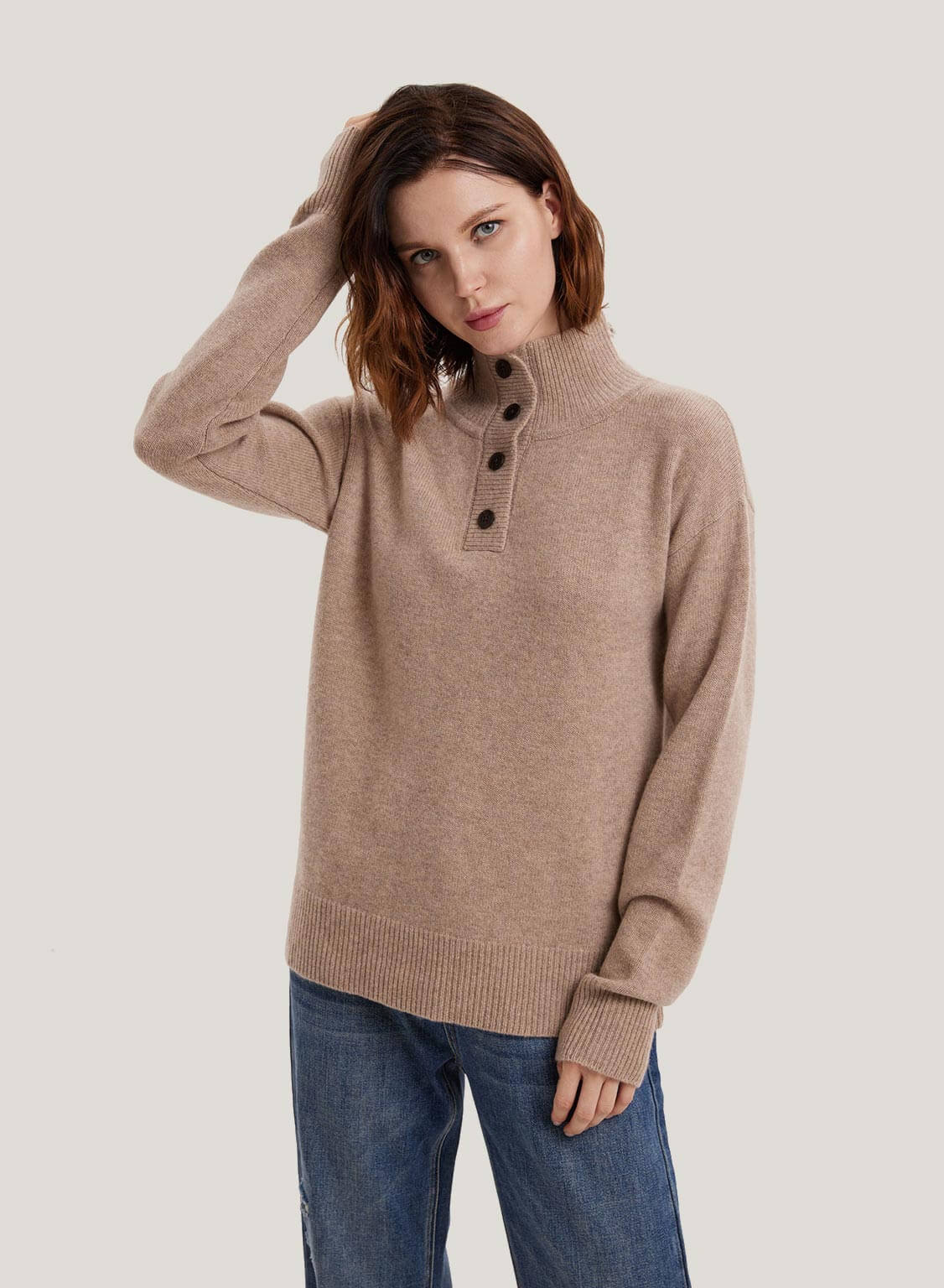 Half Buttoned Cashmere-Wool Sweater