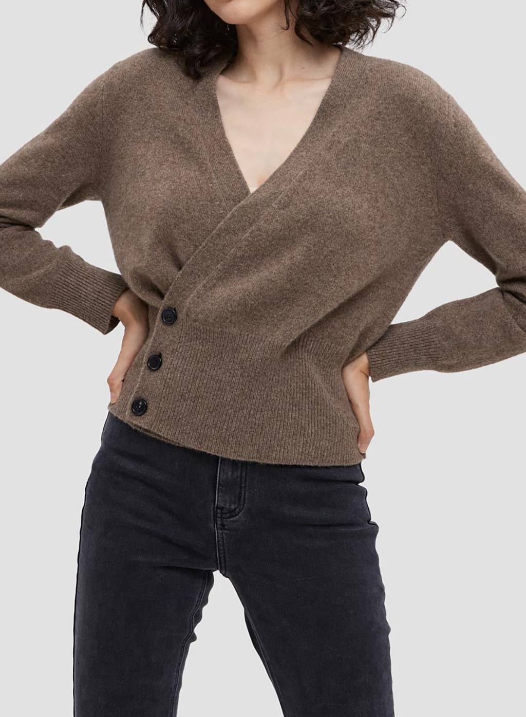Wool Blend V Neck Fitted Knit Sweater