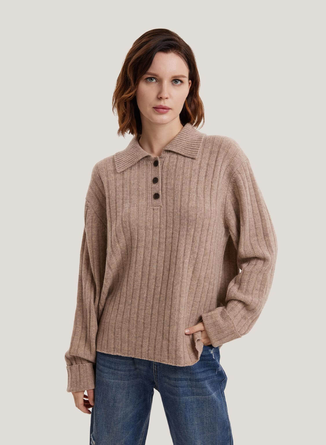 Wool Blend Collar Loose Fit Pullover -