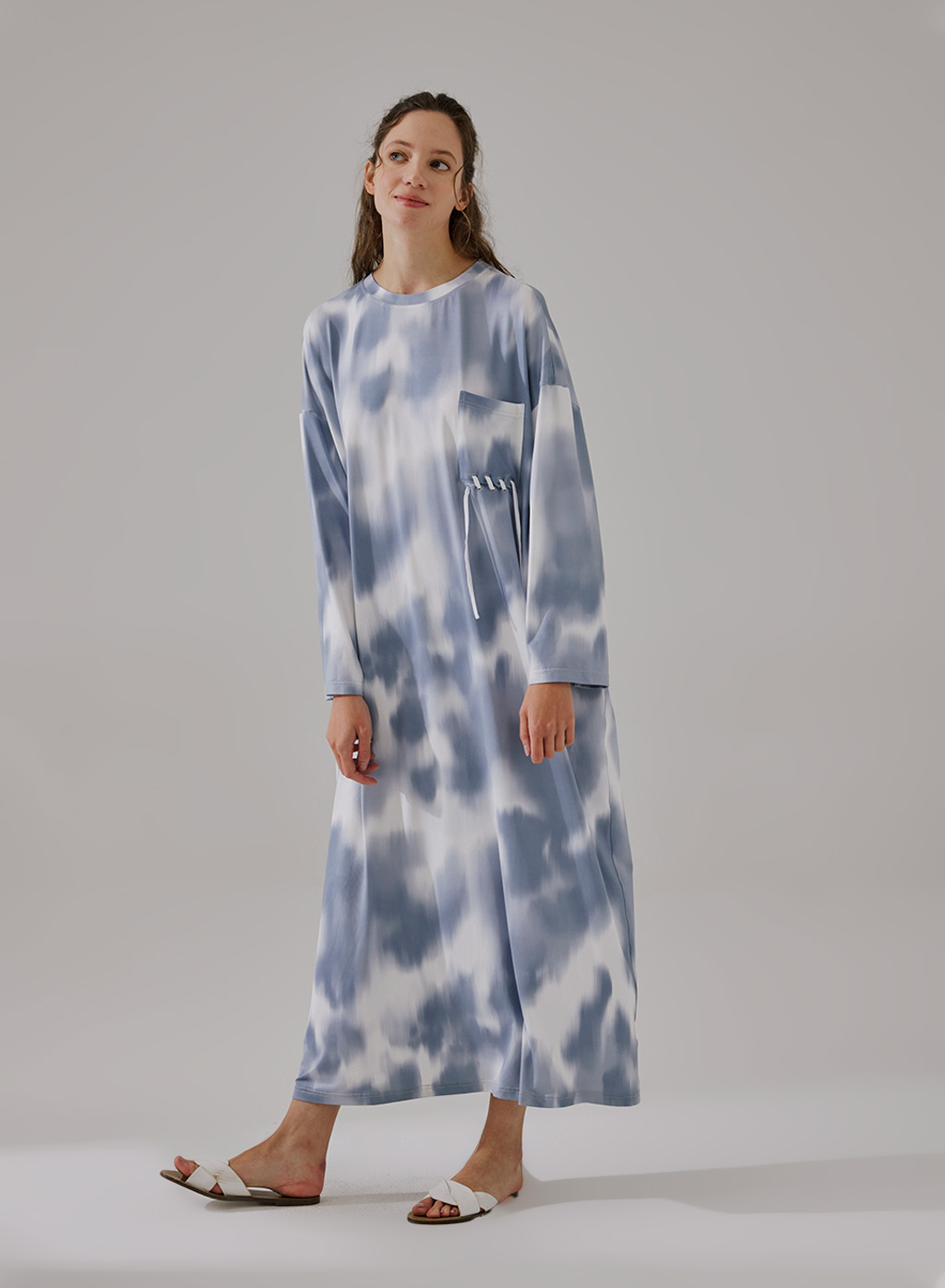 Long Sleeved Draped Maxi Nightgown