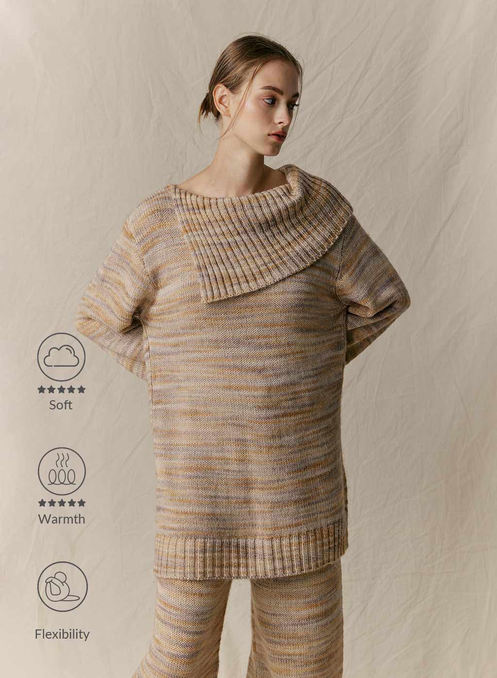 Asymmetric-Neck Knit Sweater