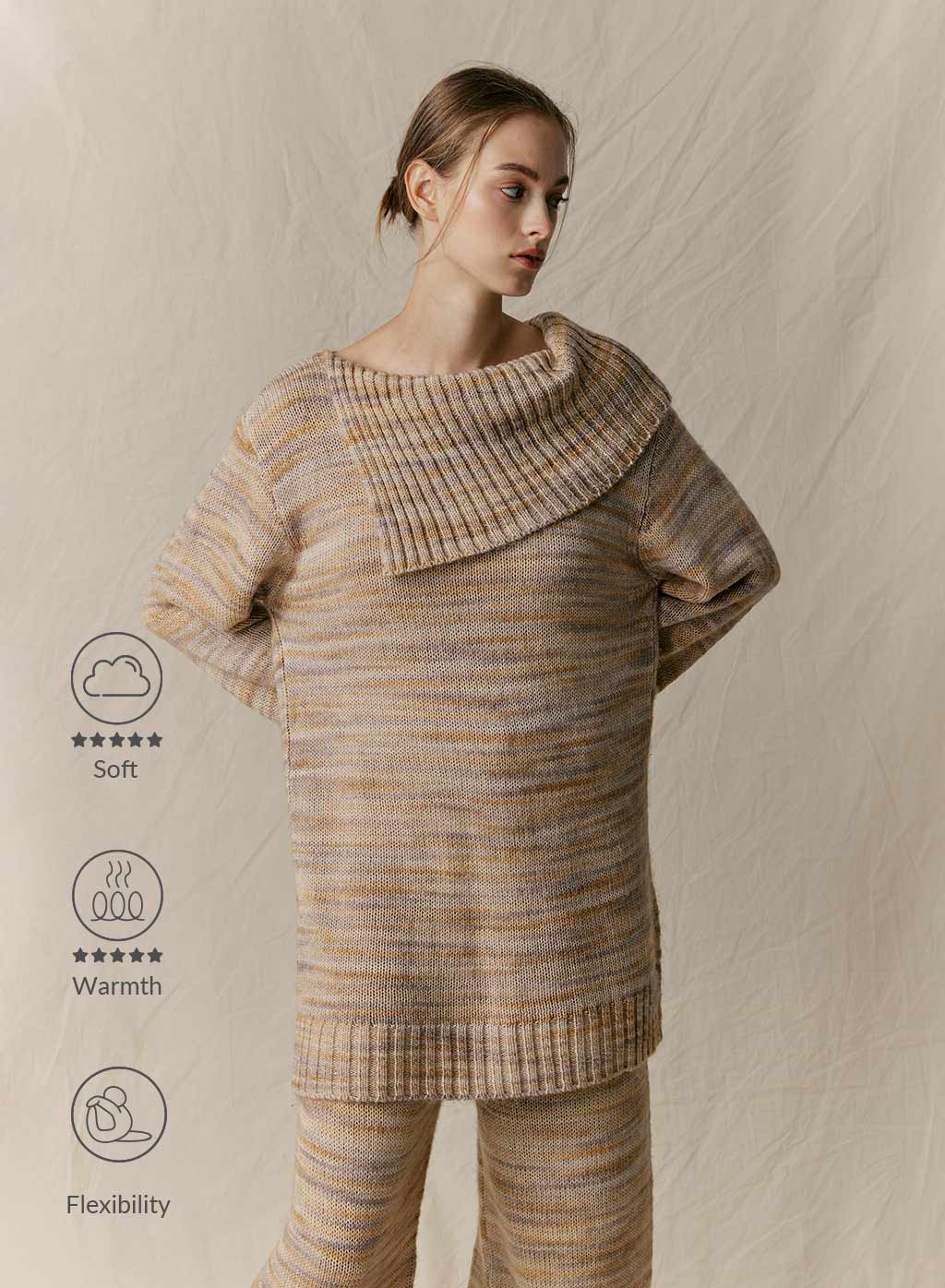 Asymmetric Neck Knit Sweater Nap Loungewear